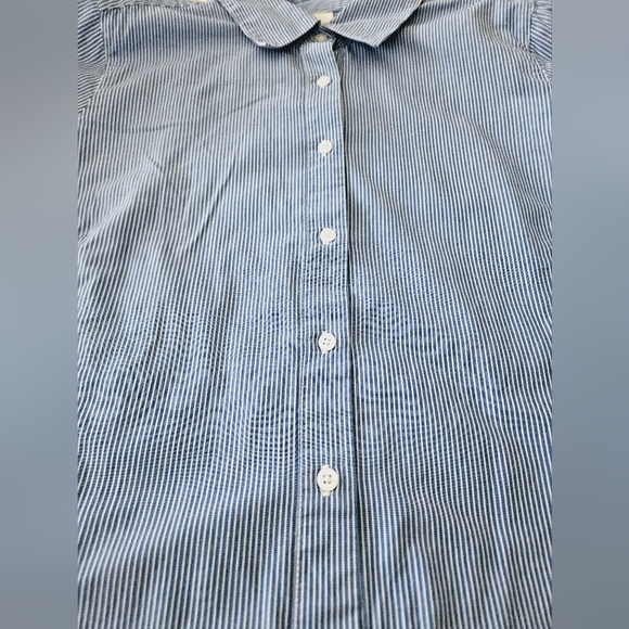 Westbound Blue Stripe 100% Cotton Ruffle Hem Button Up Tunic Top Size Medium - Picture 6 of 8